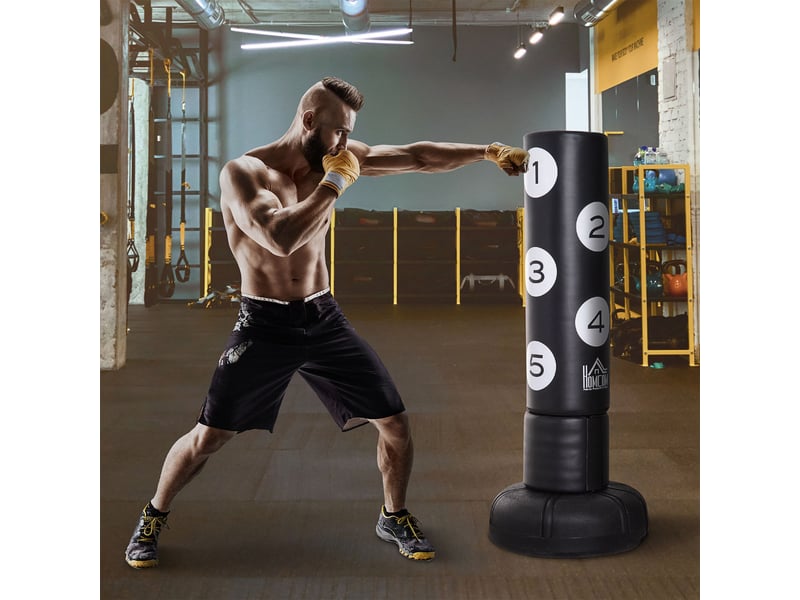  Sac de frappe autoportant avec support et coussin de protection en plastique, 176 cm, convient aux professionnels et aux débutants, noir  - Conforama D