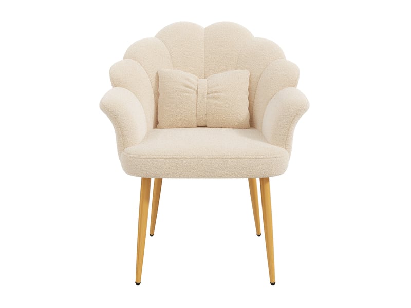 Lot de 6 fauteuils de salle à manger en tissu teddy beige, pieds en métal doré - Conforama E