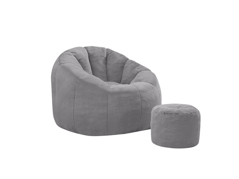  Pouf avec repose-pieds en fausse fourrure polyester gris 105x105x70 cm W3465P504436 - Conforama B