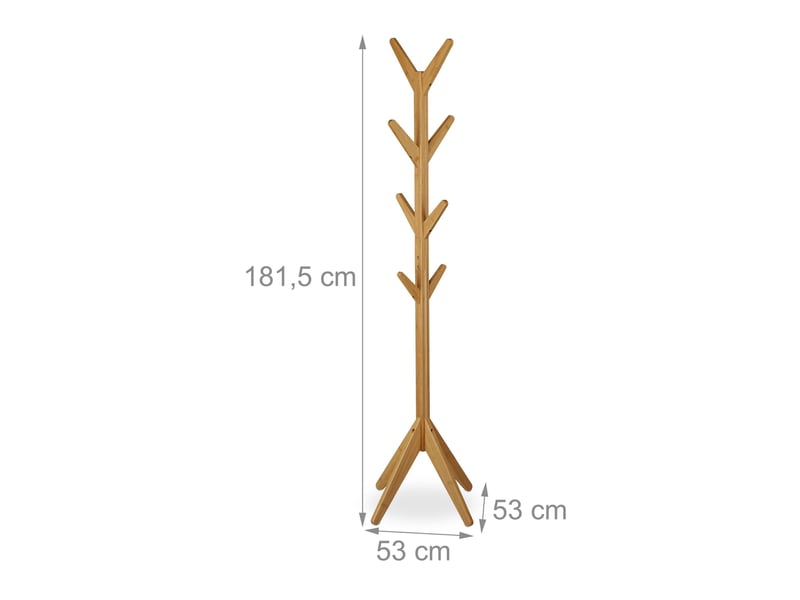  Porte manteau en forme d'arbre avec 8 crochets et 4 pieds obliques style moderne entrée 170 x 40 x 40 cm en bambou naturel 13_0010368  - Conforama B