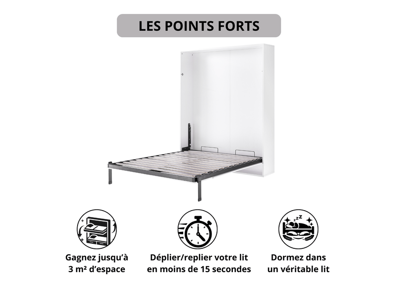  Lit mural escamotable blanc 160x200 cm - armoire lit à ouverture manuelle - matelas nuage 160x200 cm PACK-LTM01WB+M101 160/200 - Conforama D