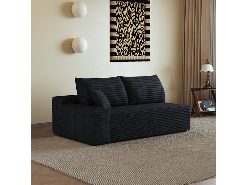  Canapé 2 places noir, module angle gauche 175cm, canapé modulable confortable pour petit salon  - Conforama D