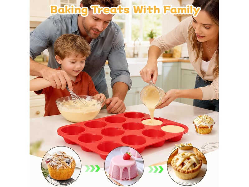 Moule à gâteau en silicone rouge (29,5 x 22 x 3 cm) — 1 pièce moule à muffins moule à pâtisserie en silicone à faire soi-même LHY01340 - Conforama B