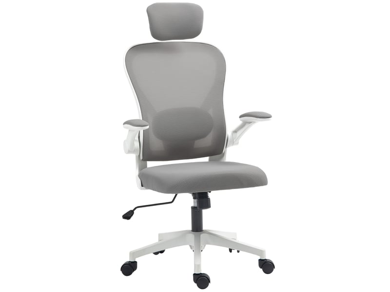  Chaise de bureau ergonomique avec accoudoirs relevables et soutien lombaire réglable, grise  - Conforama B