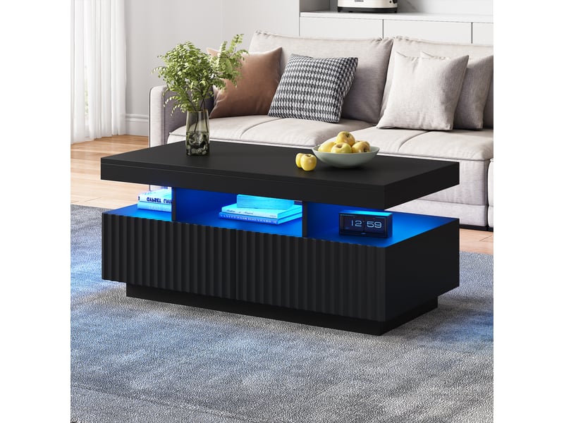 Table basse rectangulaire noir avec 2 tiroirs - 50x100 cm led panneau de particules table basse noir - Conforama D