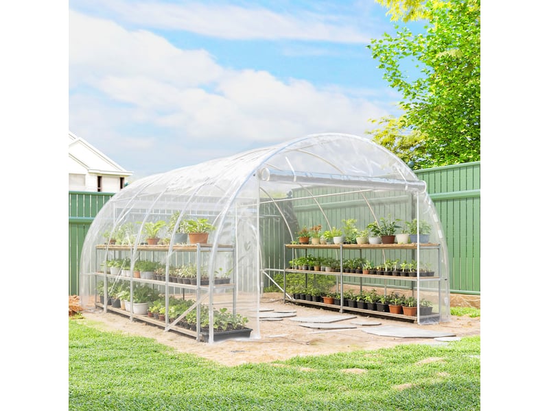 Serre tunnel, serre accessible à pied avec structure en acier galvanisé et couverture en pe résistante aux uv, transparente  - Conforama D