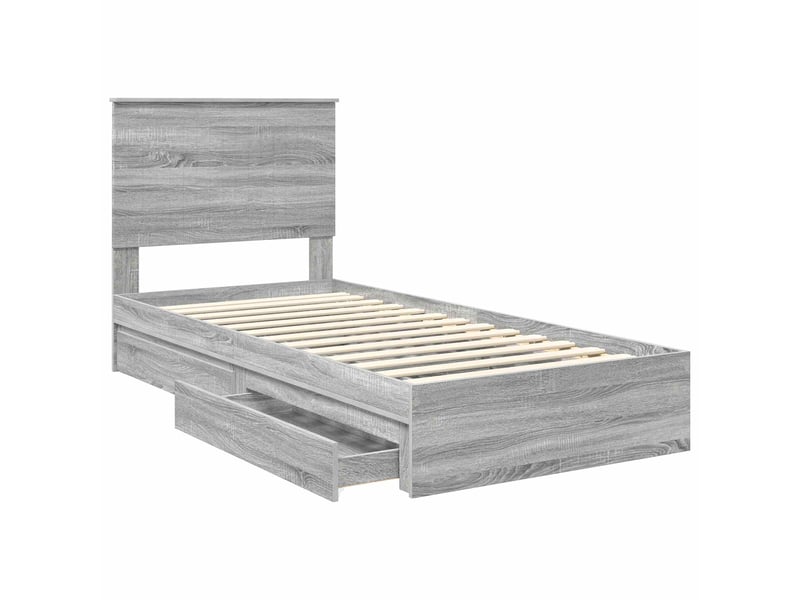  Lit simple- lit adulte -  lit de rangement gris sonoma 90 x 190 cm bois d'ingénierie  - Conforama D