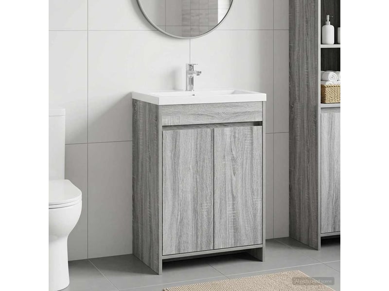  Meuble sous lavabo de salle de bain, commode sonoma gris shl4322  - Conforama B
