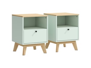 Lot de 2 tables de chevet, tables de nuit avec tiroir et compartiment ouvert, chêne et vert clair, 40 x 40 x 55 cm