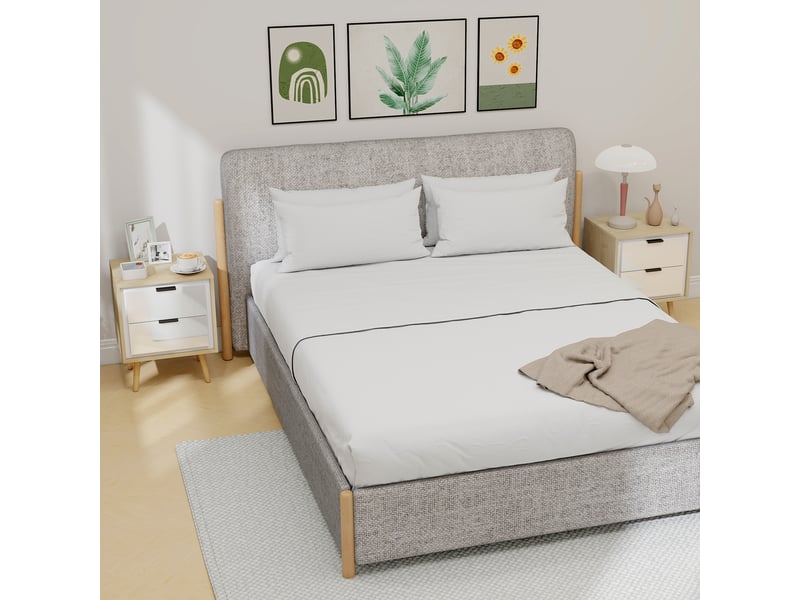  Ensemble de 2 tables de chevet modernes avec 2 tiroirs silencieux, 40 x 35 x 50 cm, blanc brillant et chêne  - Conforama C