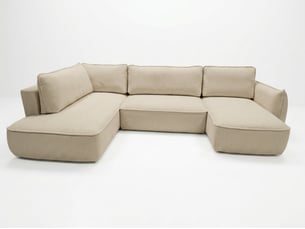 Canapé d'angle droit convertible <strong>BOBOCHIC</strong> <strong>ESMEE</strong> 5 places Tissu beige avec coffre de rangement