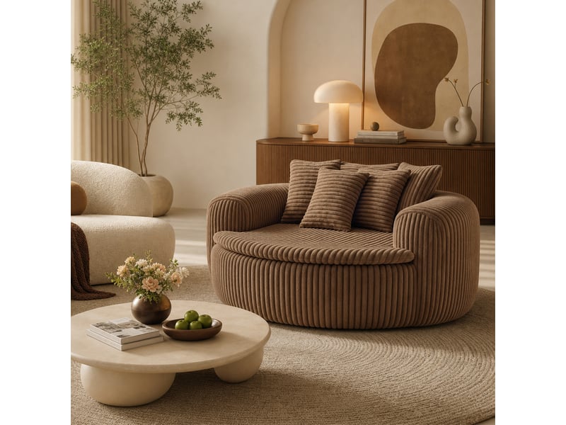 Fauteuil lounge en velours côtelé, fauteuils poire xxl avec 5 coussins, camel - Conforama B