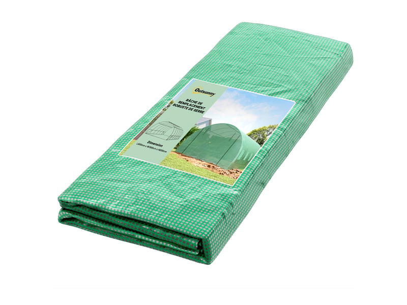  Bâche de rechange serre tunnel 18 m², bâche 6 x 3 x 2 m pe anti-uv imperméable 12 fenêtres + porte enroulable zippée vert  - Conforama A