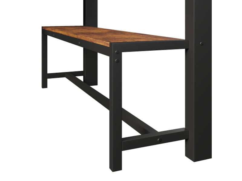  Lit mezzanine 140x200 cm métal noir led, bureau bois, rangements, barre de séchage - sans matelas  - Conforama E