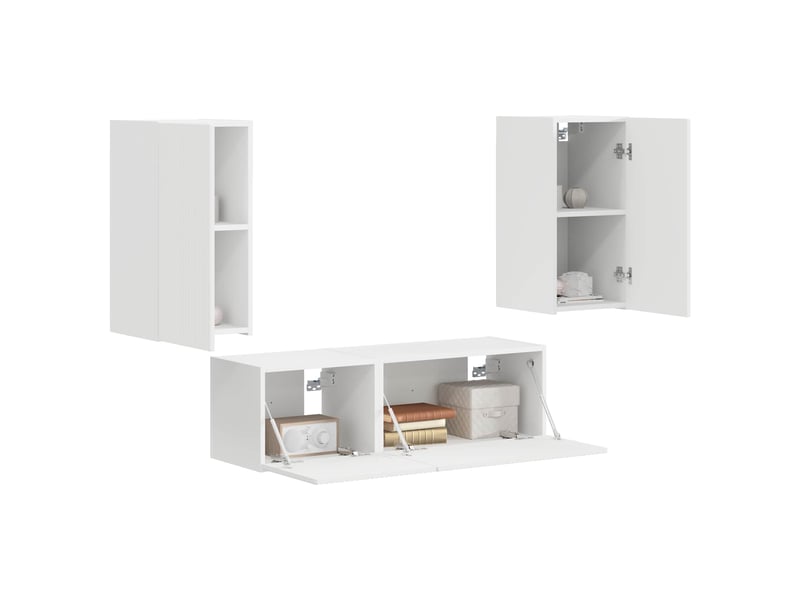  Ensemble de meuble tv - banc tv - meuble de rangement mural 4 pcs blanc bois d'ingénierie  - Conforama C