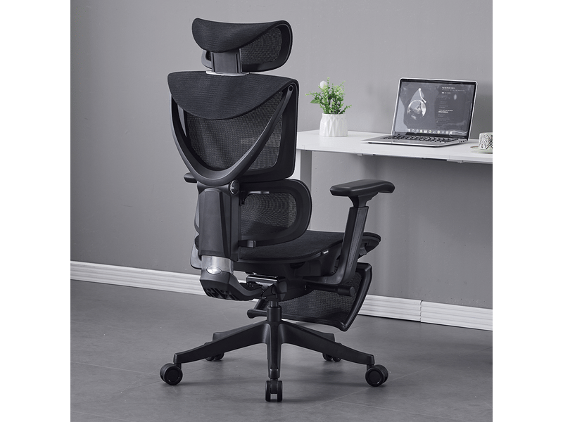  Chaise de bureau 70,6 x 70,6 cm noire en maille, dossier inclinable à 4 positions et accoudoirs réglables  - Conforama D