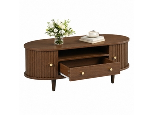 Table basse ovale coloris bois foncé <strong>CHICFURN</strong> <strong></strong> - 50 cmx100 cm