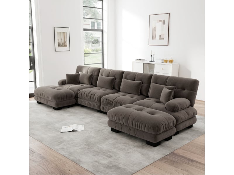  Canapé modulable en u 4 places cloud en chenille marron, avec ottoman mobile, combinaison libre, confortable pour salon, personnalisable  - Conforama E