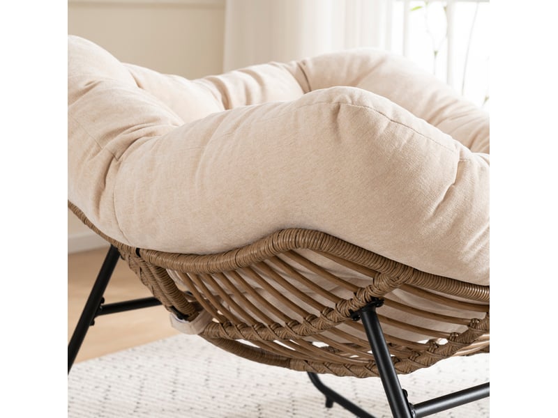  Fauteuil à bascule moderne 95 x 107 x 83 cm beige en chenille, structure métallique pour salon  - Conforama E