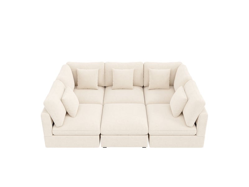 Canapé d'angle convertible,6 places, avec espace de rangement et poches latérales pour accoudoirs,370 x 147 x 81cm,beige - Conforama A