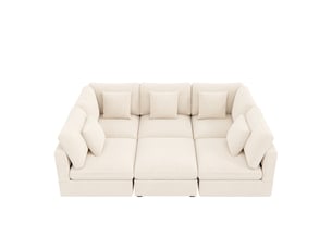 Canapé d'angle réversible convertible <strong>BGSRYAO</strong> <strong></strong> 6 places Tissu beige avec coffre de rangement