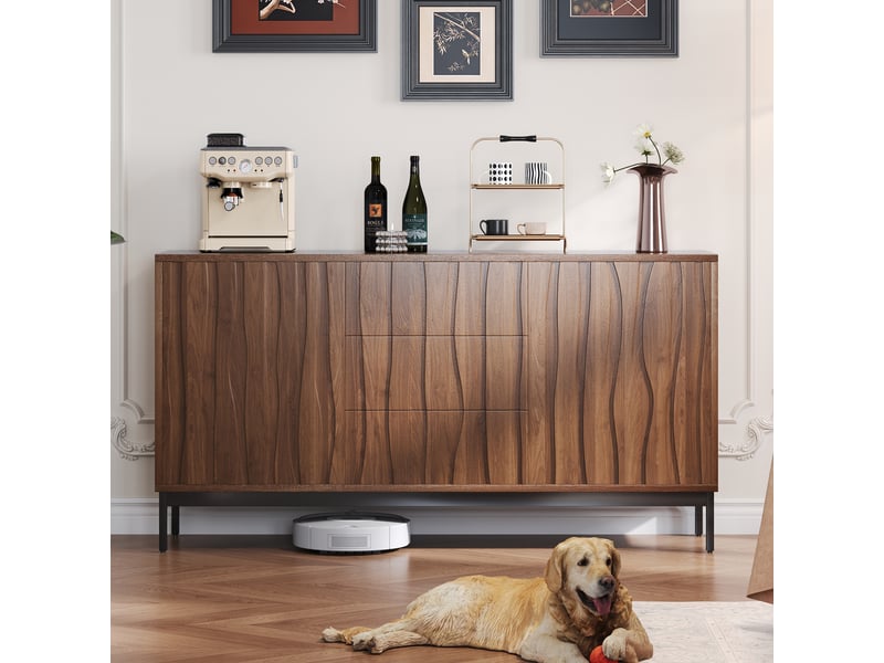  Buffet bahut bas avec tiroirs et étagères réglables, style mid-century moderne pour salon ou cuisine - mdf + pb - brun foncé - 150×40×80 cm  - Conforama D