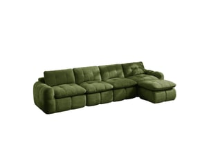 Canapé d'angle modulable 4 places avec ottoman sans cadre, en chenille vert