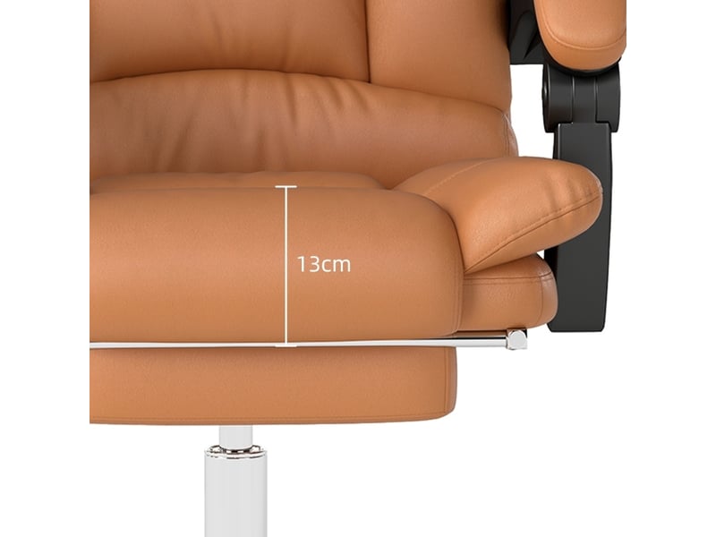 Fauteuil de bureau massant chauffant inclinable 135° en cuir régénéré marron clair avec repose-pieds intégré - Conforama D