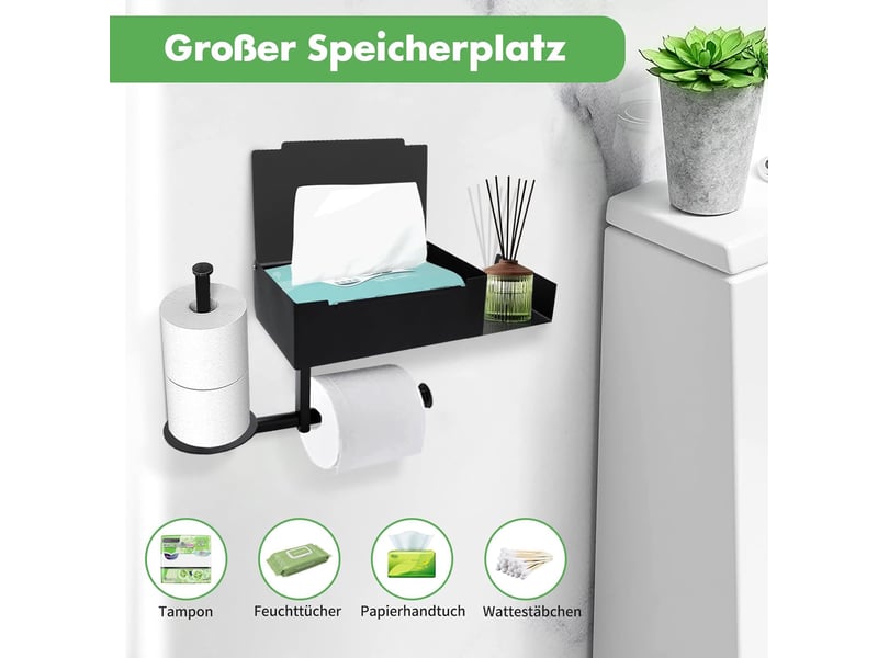  Porte papier toilette, toilette mural sans perçage avec étagères et boîte à lingettes humides, support 2 rouleau  - Conforama D