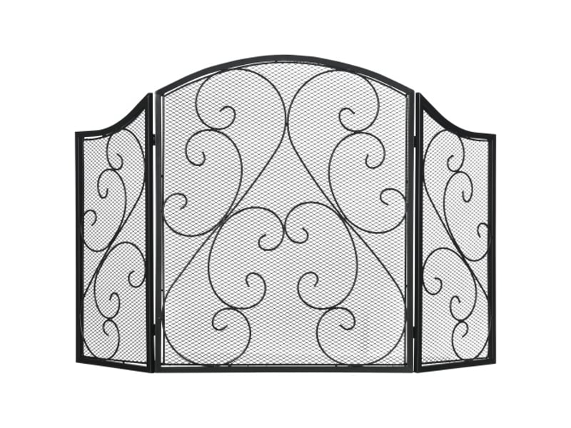 Pare-feu de cheminée pliable à 3 panneaux, métal noir, design vintage, protection du foyer - Conforama A
