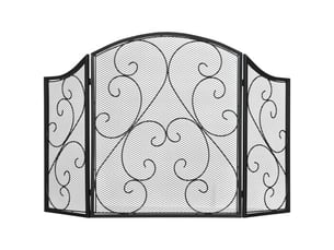 Pare-feu de cheminée pliable à 3 panneaux, métal noir, design vintage, protection du foyer