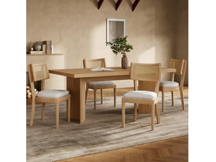 Lot de 4 chaises de salle à manger en bois avec dossier en rotin et assise en lin, couleur bois