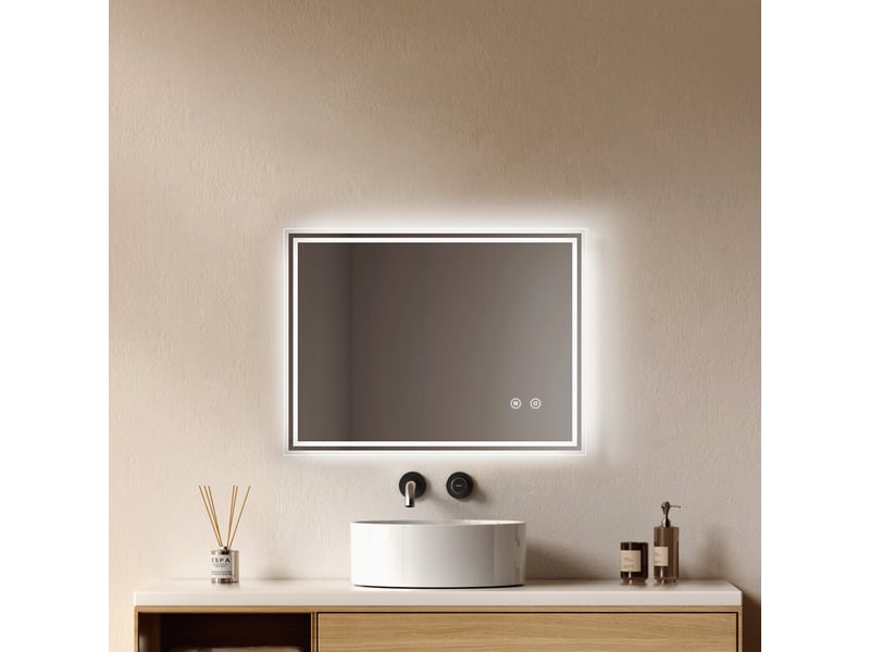  Emke miroir lumineux salle de bain 50x70cm, miroir led avec l'éclairage, interrupteur tactile, anti-buée, lumière blanche froide  - Conforama B