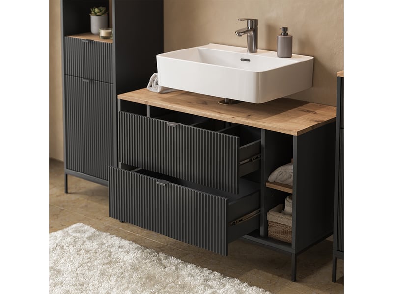  Vicco meubles bain, noirchêne viking, 5 pièces  - Conforama D