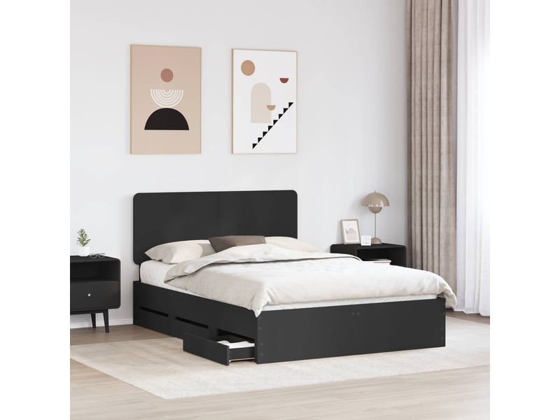 Lit double- lit adulte - cadre de lit avec tiroir noir 150 x 200 cm bois ingénierie - Conforama B