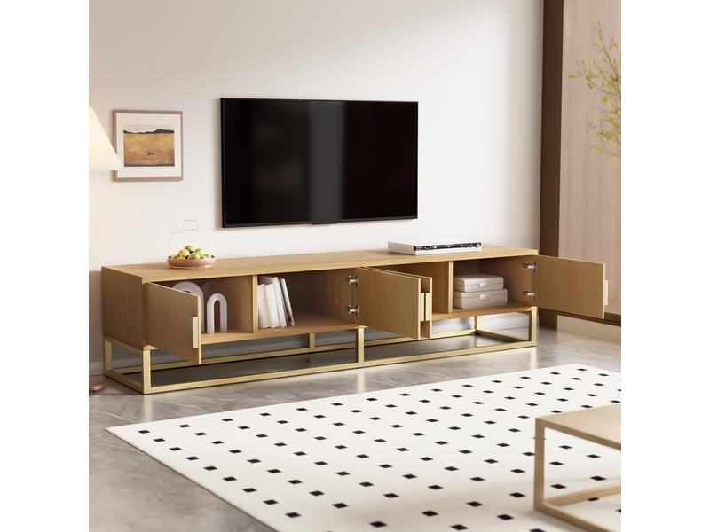  Meuble tv avec 4 portes et fermeture douce pour salon 180×40×40 cm en mdf couleur bois  - Conforama C