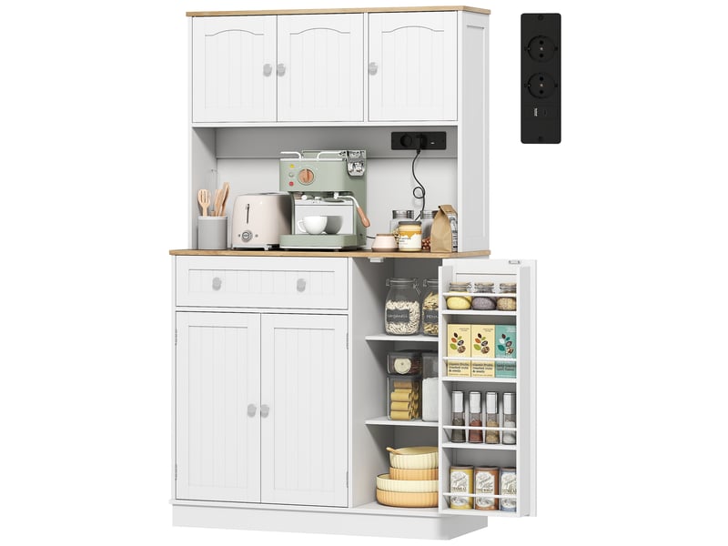  Buffet haut armoire de cuisine avec station de charge usb et prises meuble de rangement 100x40x173cm blanc T1003-01-19022 - Conforama C