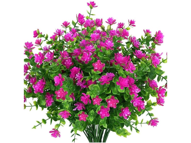  Fleurs artificielles, 8 paquets fausses fleurs d'eucalyptus bouquets de fleurs de lotus en plastique pour jardin intérieur et extérieur porche patio bureau décoration de la maison ( rose rouge)  - Conforama A