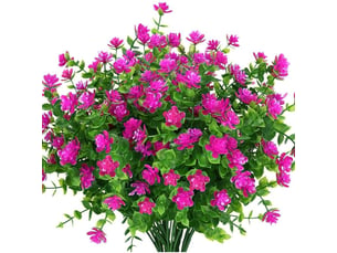 Fleurs artificielles, 8 paquets fausses fleurs d'eucalyptus bouquets de fleurs de lotus en plastique pour jardin intérieur et extérieur porche patio bureau décoration de la maison ( rose rouge)