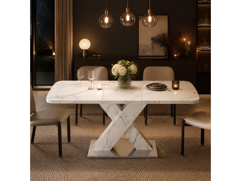  Table à manger rectangulaire extensible 120-160x80x76.5 cm en mdf et acier blanc  - Conforama C