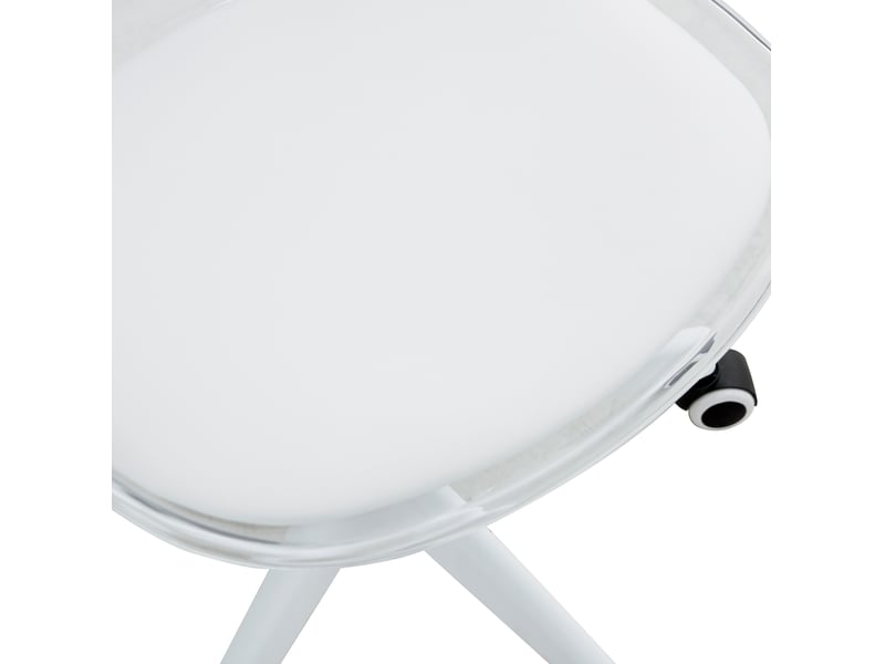  Chaise de bureau pivotante 54x54 cm – transparente et blanche – réglable en hauteur, roulettes silencieuses  - Conforama E