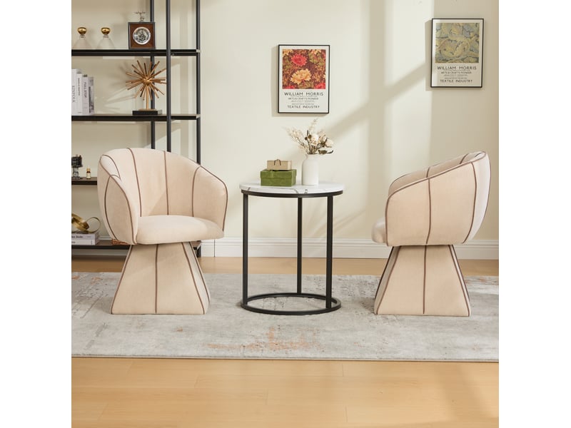  Fauteuil pivotant ergonomique avec dossier haut, accoudoirs larges et rotation complète pour salon et chambre en chenille camel  - Conforama C