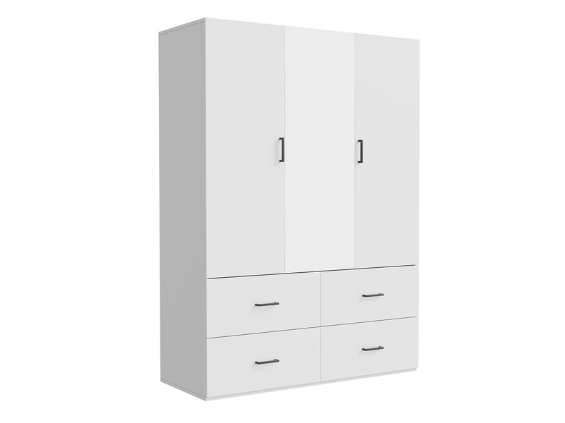Armoire avec miroir, 2 portes, 4 tiroirs, style moderne, idéale pour une chambre, blanche - Conforama A