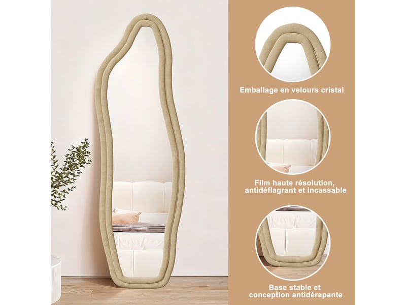  Miroir sur pied 160 x 50 cm, miroir sur pied incurvé au cadre en alliage d’aluminium, idéal pour chambre, dressing, salon–design moderne, jaune  - Conforama E