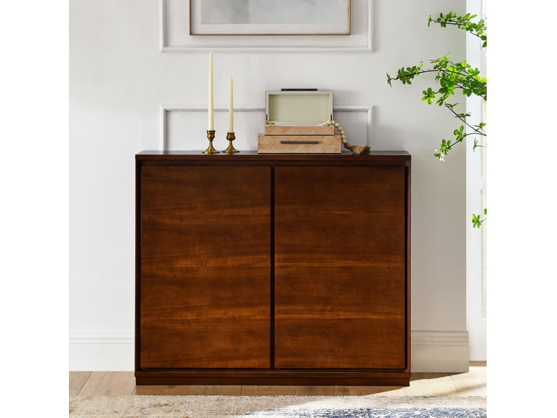  Buffet à 2 portes 99x23.5x82.3 cm avec 2 ouvertures pour prises en mdf noyer  - Conforama B