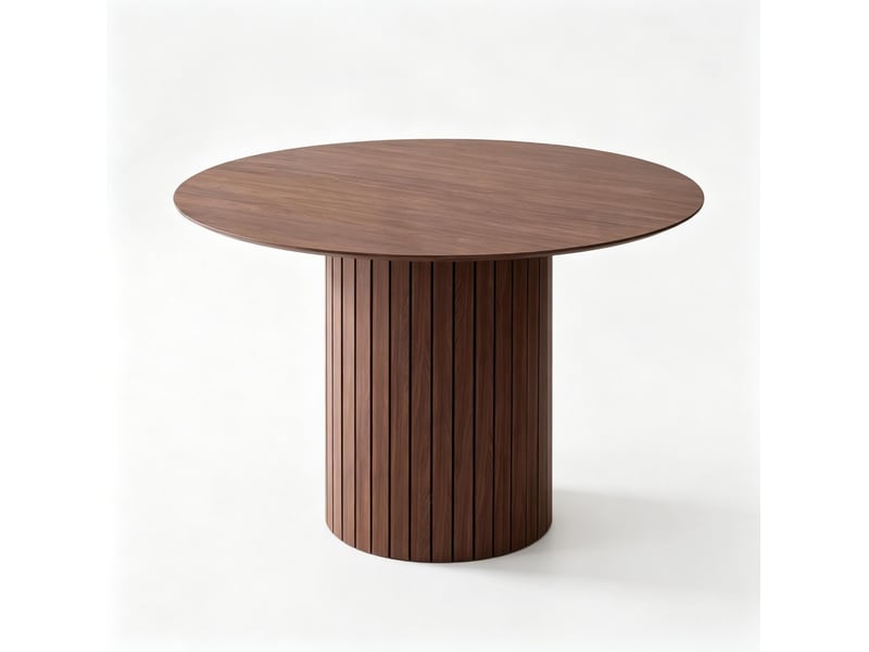  Table à manger ronde 120 cm en bois, pied central cylindrique marron foncé  - Conforama A