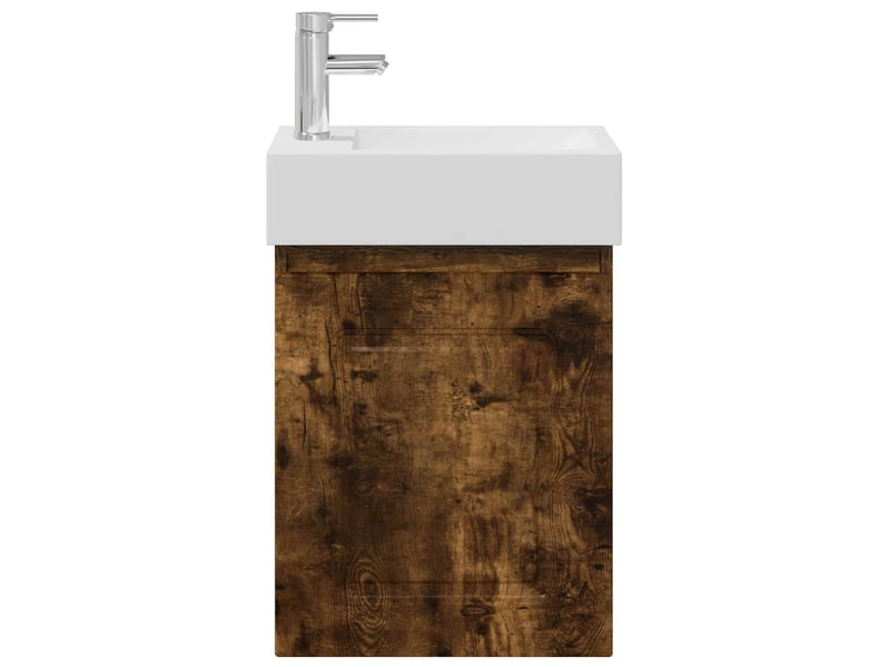 Meuble de rangement salle de bain avec robinet chêne fumé shl7318  - Conforama E