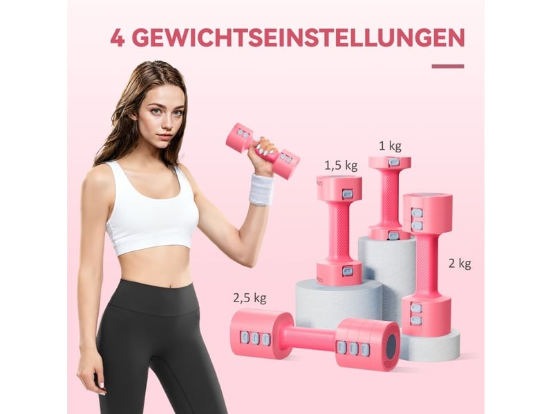 Set de 2 haltères réglables 26,6x7,5x7,5 cm – rose – 4 niveaux de 1 à 2,5 kg, poignée antidérapante - Conforama D