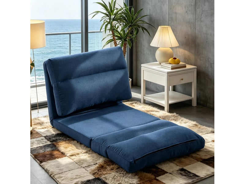  Fauteuil de sol relax convertible bleu foncé, dossier réglable 5 positions, couchage 203 cm  - Conforama B