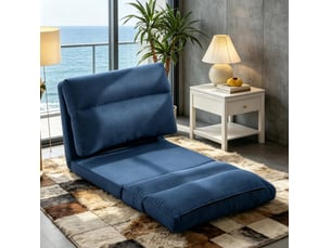 Fauteuil de sol relax convertible bleu foncé, dossier réglable 5 positions, couchage 203 cm